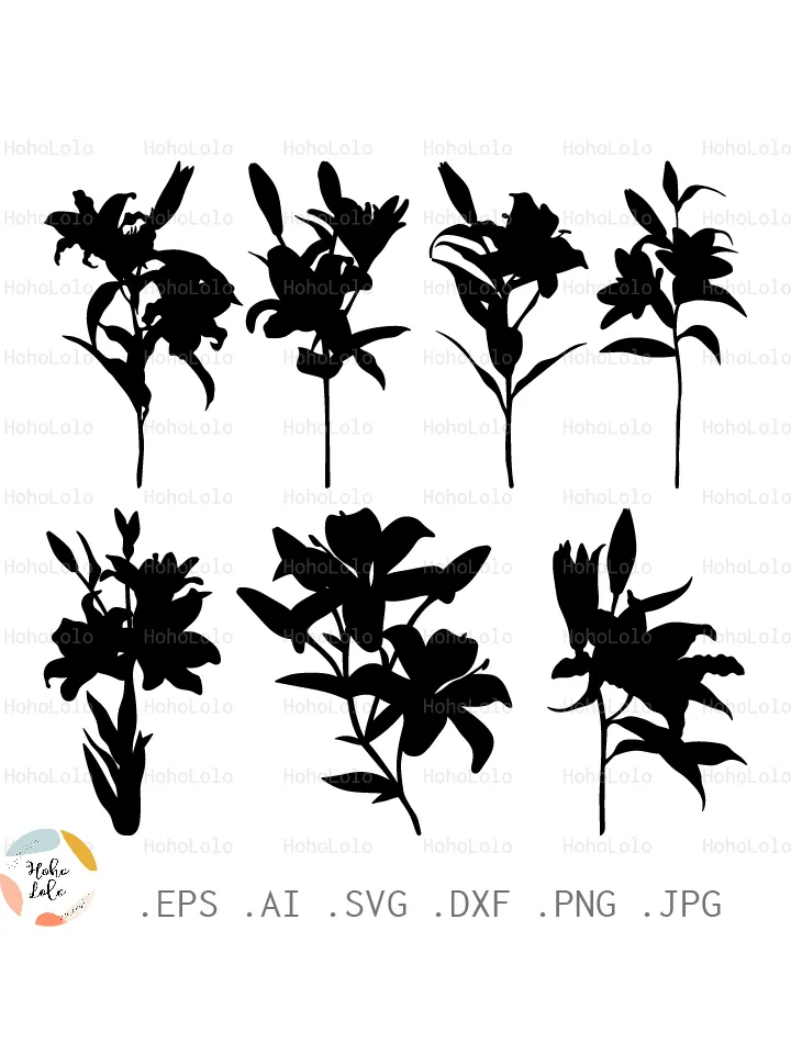 Lily Svg, Lily Silhouette, Flower Svg, Lily Cricut, Lily Clipart Png, Lily Stencil, Lily Template Dxf