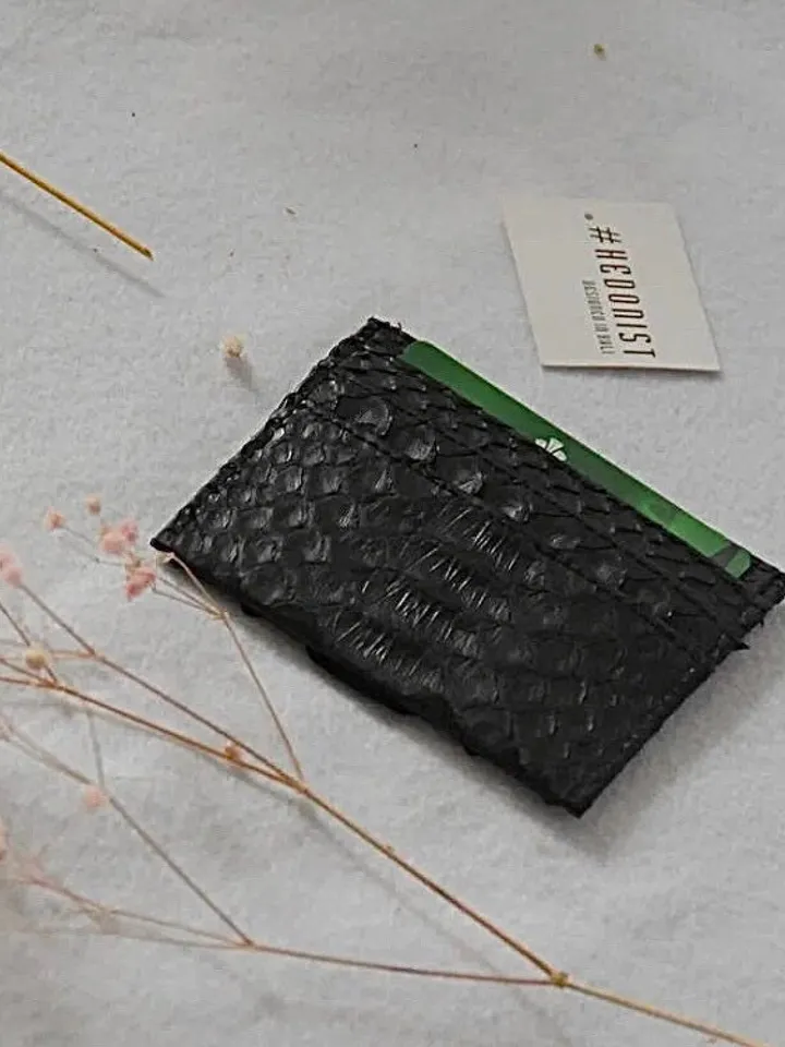 Genuine python skin creditcards holder/business cads holder black color unisex wallet small, gift idea exotic leather python skin