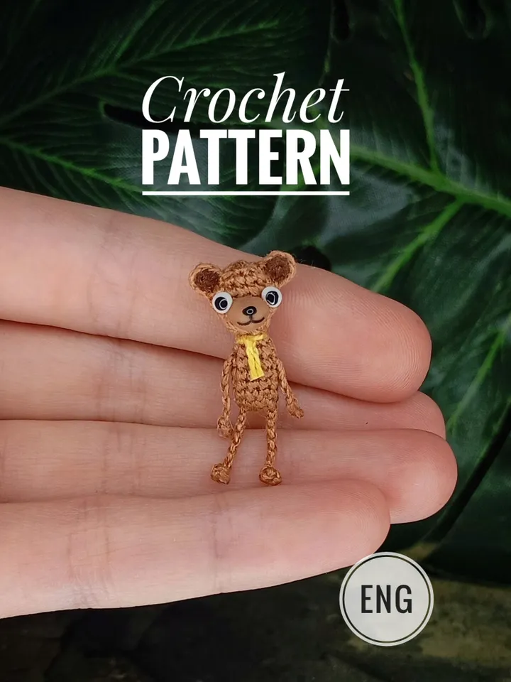 English PDF crochet pattern bear. Crochet miniature pattern. Little bear toy pattern. DIY cute toy. Pattern amigurumi. Micro crochet toy