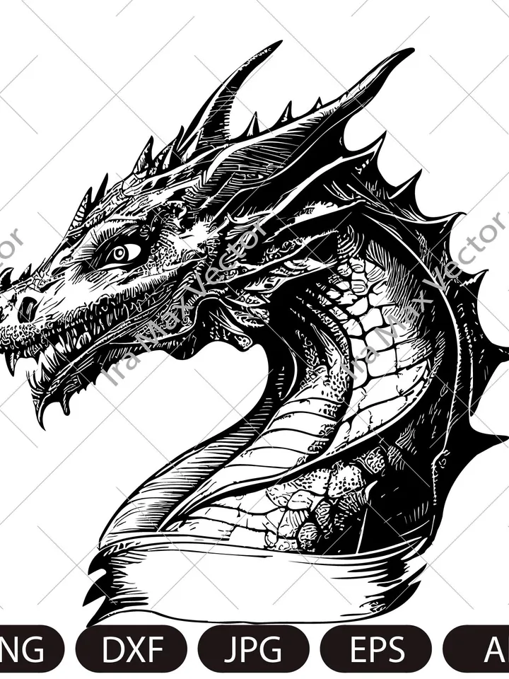 Dragon head svg, Dragon portrait svg, Dragon face svg, Dragon detailed, Dragon vector, instant digital download
