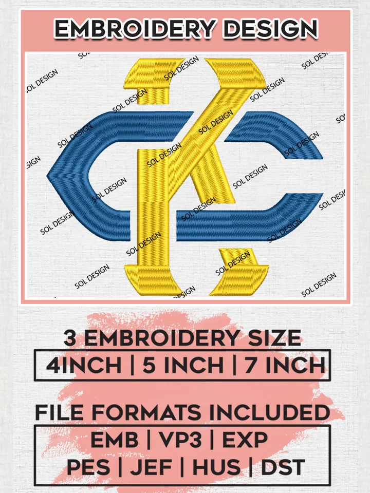 KC Roos Football Team Logo Embroidery Design Files, NCAA Kansas City Roos Machine Embroidery, NCAA Teams, Game Day, 3 sizes, NCAA Machine embroidery designs, Digital Download