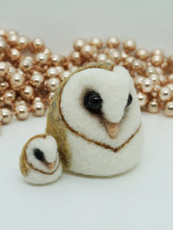 Miniature needle felted barn owl, baby owl, made to order