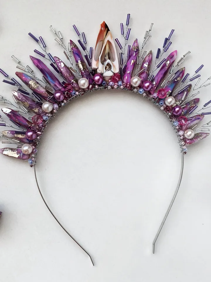Purple crown, Violet crown, Sea crown, Marine crown, Purple headpiece, Purple tiara, Crystal tiara, Crystal headpiece, marine style accessories