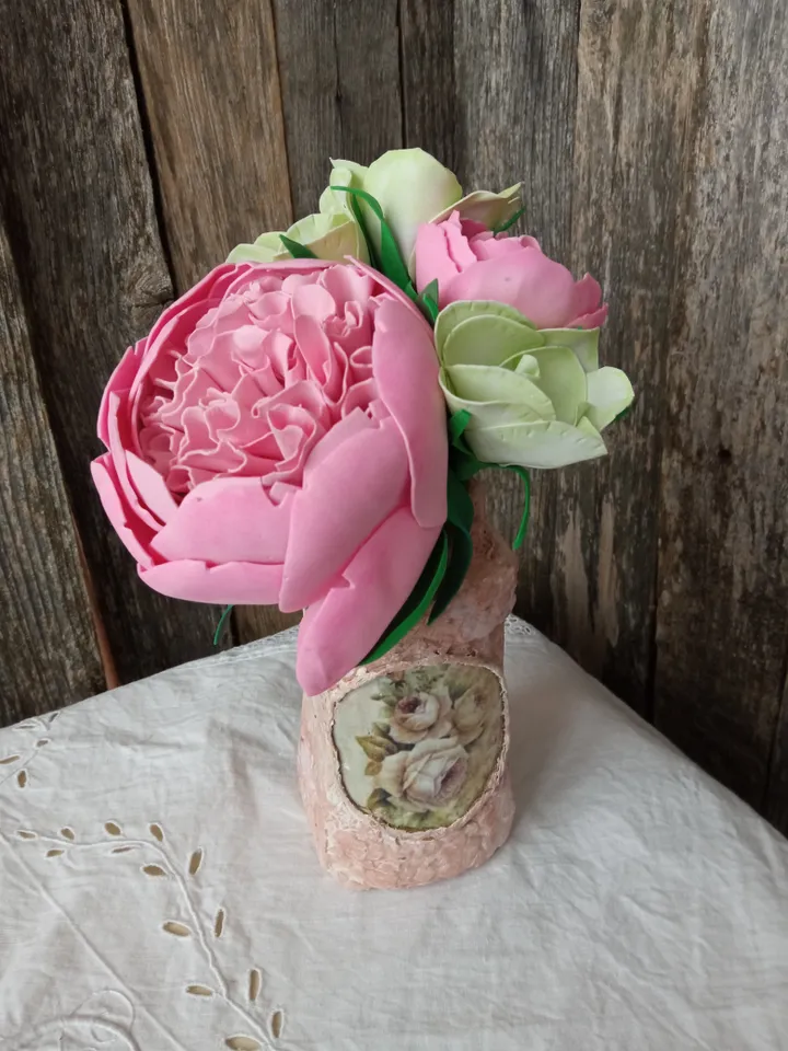 Exquisite Handmade Peony and Eustoma Bouquet in a Decorative Vase - Forever Fresh Floral Art