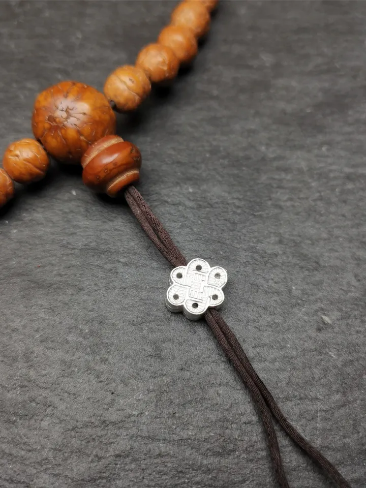 Gandhanra Handmade Tibetan Buddhist Mala Bead Pendant,Sterling Silver Lucky Knot Bead,Endless Knot Bead for Prayer Beads,Jewelry Accessories