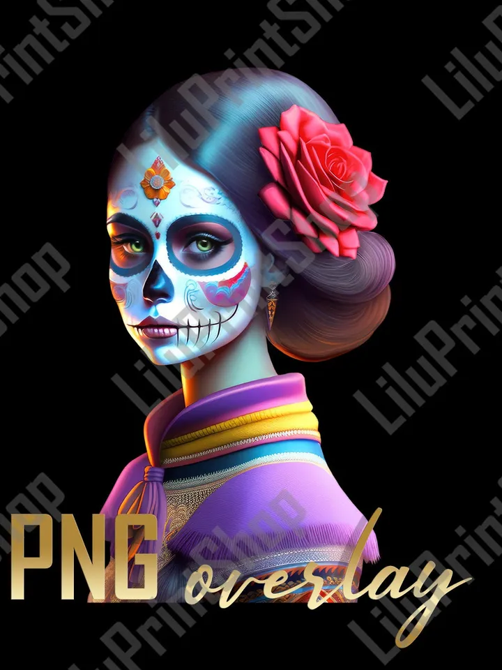 La Calavera Catrina png Dia de Los Muertos clipart, Cinco de Mayo sublimation Candy skull png, Sugar skull digital instant download