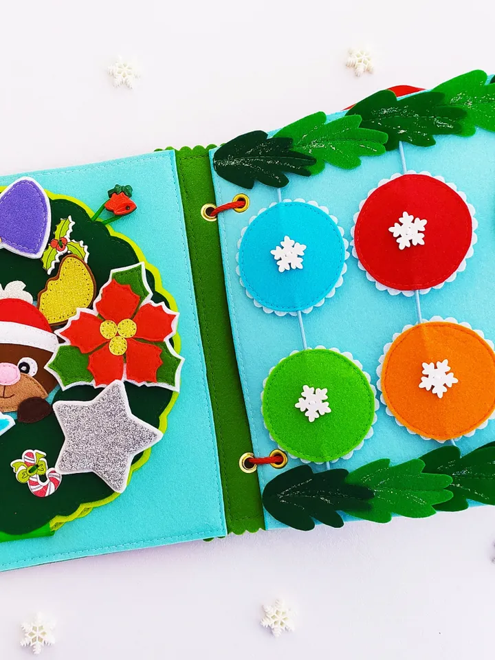Christmas Quiet Book pattern PDF toddler, Santa's Felt book svg, Baby activity book pdf, Sensory book kids, felt sewing pattern baby