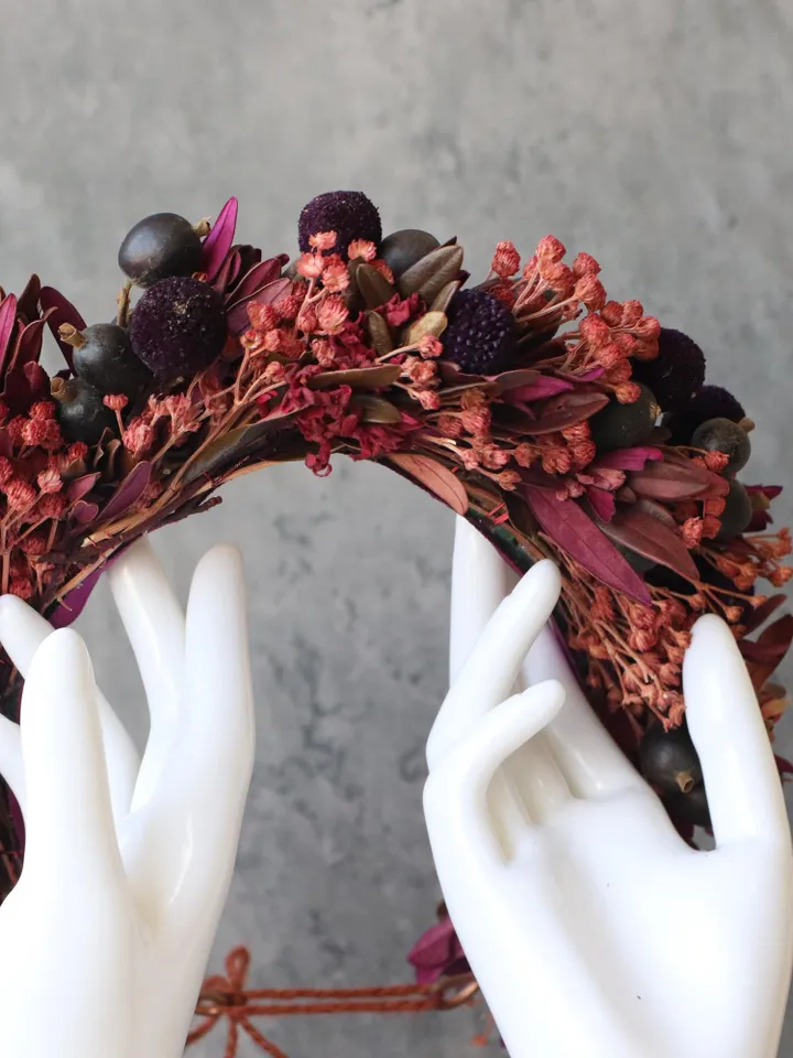 purple dry flower crow,Halloween Sale,Halloween Costume, Halloween flower crown,Gothic hair crown Gothic bridal,burgundy hair accessories