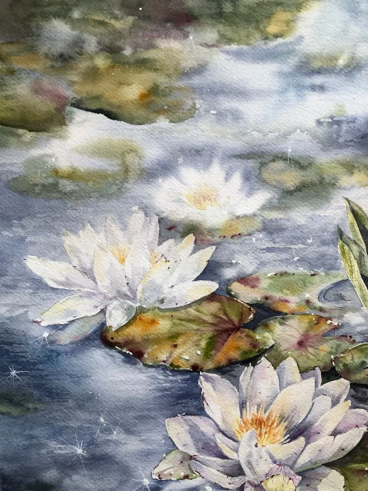 Lotus Watercolor Painting Water Lilies Art Print Lotus Artwork Lotus Pond Wall Art