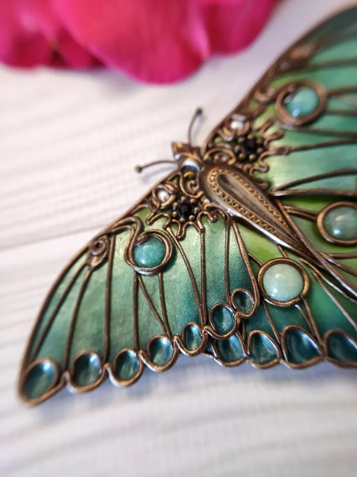 Brooch Moon Moth, turquoise butterfly, green butterfly, large butterfly, insect