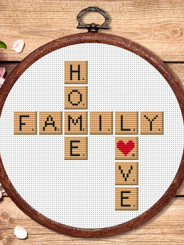 Home Love Family Cross Stitch Pattern, Scrabble Cross Stitch Pattern, Embroidery Scrabble, Love xStitch, Home Pattern, Love Pattern #vl005