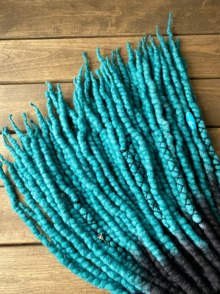 Black and turquoise ombre Wool Double Ended dreadlocks🖤