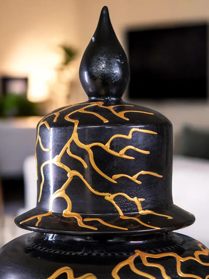 Handmade Large Jar with Lightning-Inspired Gold Accents | 45 cm Decorative Art Object, Home Decor