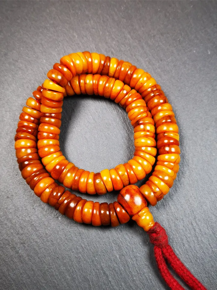 Gandhanra Original Wave Shape Tibetan Yak Bone Mala Beads Necklace, Hand-carved Tibetan Prayer Beads for Meditation