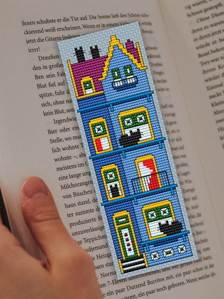 Cross stitch bookmark pattern Cat Cottage