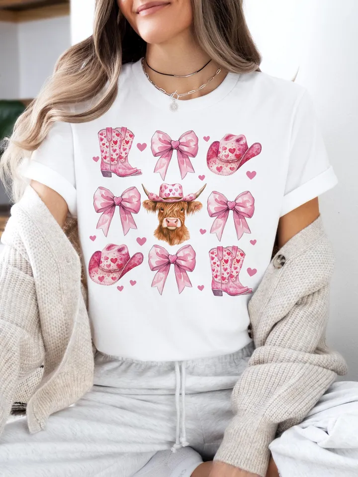 Howdy Valentine Coquette png, Valentines Cow print png, Valentines Sublimation PNG, Pink Cowgirl png, Vday shirt designs, Coquette bow png