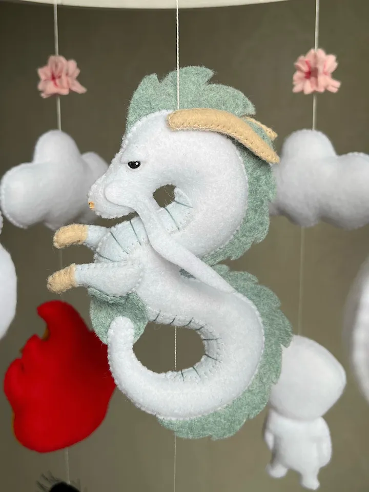 Hayao Miyazaki Anime mobile based on Spirited Away. Dragon Haku and Chihiro/ Kodama and No-Face for anime nursery