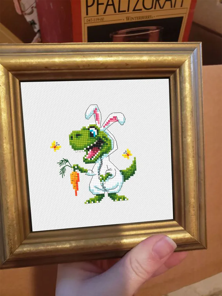 Funny dinosaur easter cross stitch pattern PDF download, Set of 2 small dinosaur cross stitch chart, Cute dino pattern digital PDF #T31