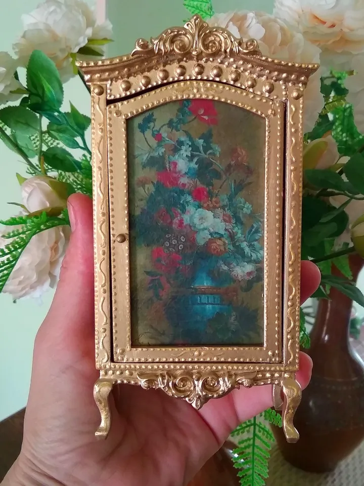 Golden Victorian Dollhouse Wardrobe. Doll Furniture. 1:12. Handmade.