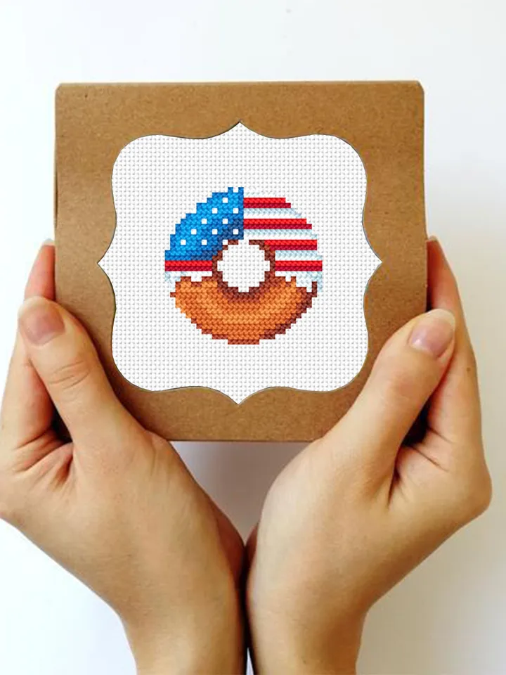 American flag donut cross stitch pattern PDF download Independence Day 4th of July Patriotic cross stitch chart, Mini food cross stitch #T21