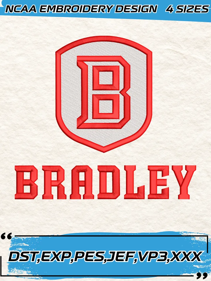 Bradley Braves Logos Embroidery Designs,NCAA Logo Embroidery Design,Machine Embroidery Design File,4 Sizes, Digital Download