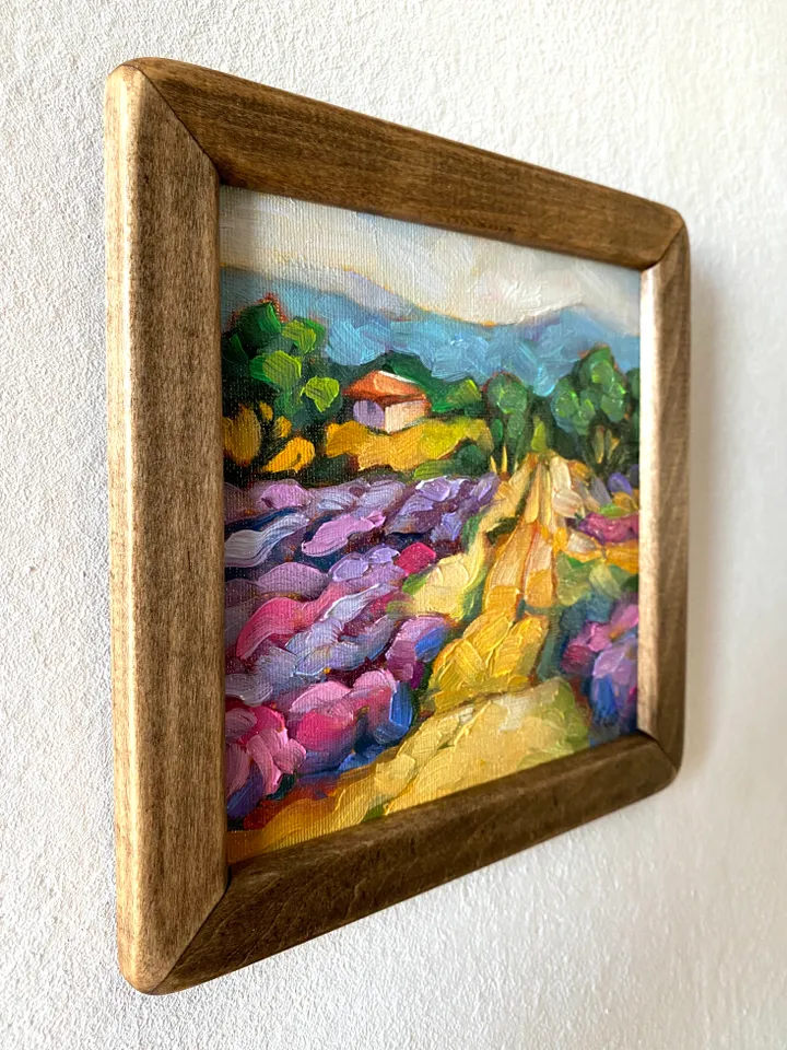 Lavender Fields Painting Tuscany Original Art Landscape Oil Painting Impasto Small Artwork 6x6 Tuscan Serenity Painting Wild Flowers