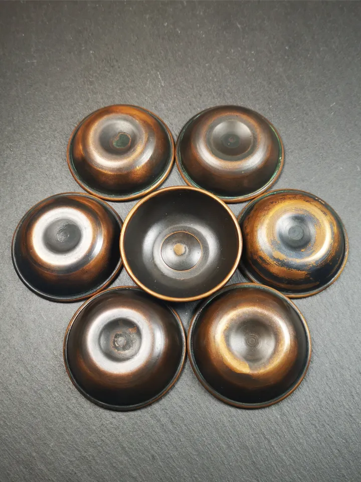 Gandhanra Handmade Tibetan Buddhist Water Offering Bowls,Yonchap Bowls,Made of Red Copper,1 Set of 7 Bowls,1.9"