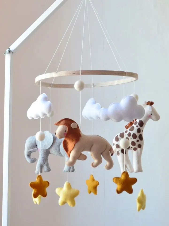 Safari baby mobile, decor Jungle animals, handmade crib mobile