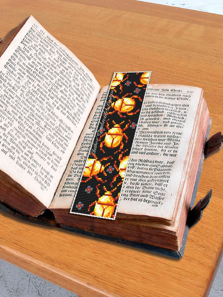 Golden scarab beetle bookmark cross stitch pattern PDF download Bug cross stitch chart, Bookmark pattern digital PDF, Book lover gift #B282