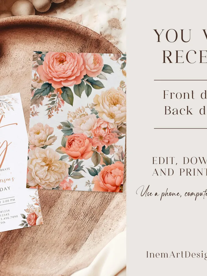 40th Birthday Invitation, Birthday Party Invitations for Women, Forty Floral Birthday Invite for Her, Canva Editable Template, Digital File