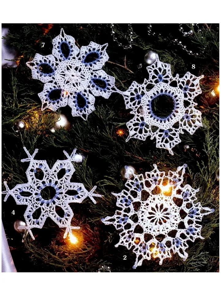 Snow Crystals Christmas Snowflakes Ornaments Vintage Crochet Pattern PDF Christmas Tree Toys Crochet