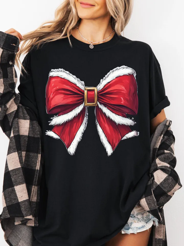 Christmas Coquette bow Png, Christmas santa bow png, Christmas Sublimation T Shirt Designs, Christmas png, Christmas design, Santa Claus png