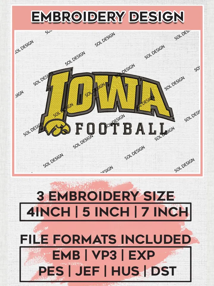 Iowa Football NCAA Team Logo Machine Embroidery Design, NCAA Iowa Hawkeyes Team Design Design files, NCAA Team Embroidery Designs, NCAA Machine Embroidery Designs, Digital Download