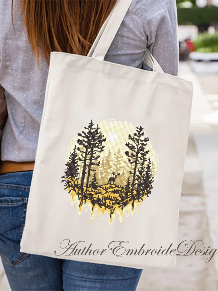 Nature landscape cross stitch pattern PDF download Deer cross stitch chart, Simple cross stitch beginner, Forest pattern digital PDF #L81