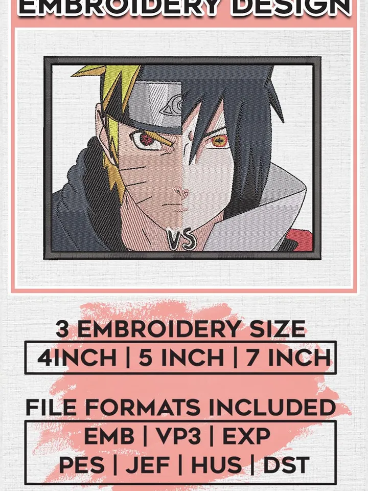 Naruto Vs Sasuke Embroidery Designs, Naruto Machine Embroidery Pattern, Digital Download
 EMB_ANIME_261