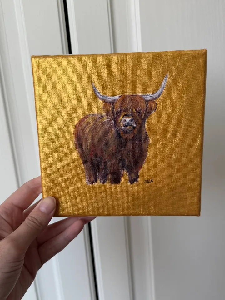 Cow Original Painting On Canvas Farm Art Animal Painting Small Oil Painting Pastoral Art Cottagecore Wall Art Caw Art Farm Decor