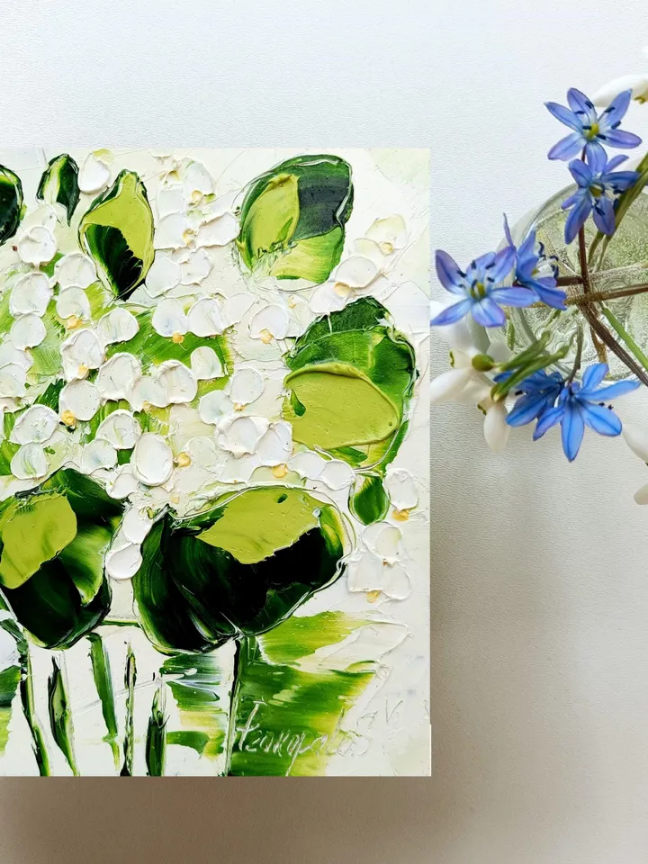 Lily of valley art Original Oil Painting Flowers Wall Art Still Life Floral Moody Oil Painting Flowers Artwork Classic Painting 6 x 6