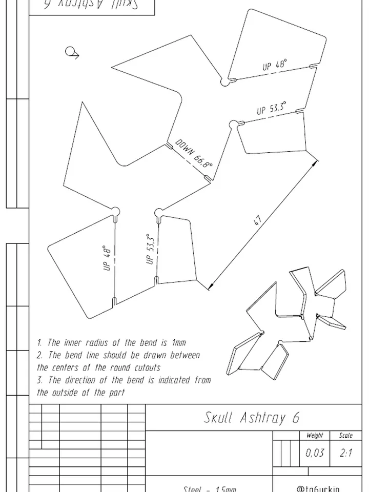 Welding Project Plans Drawings Skull Ashtray (DXF, PDF)