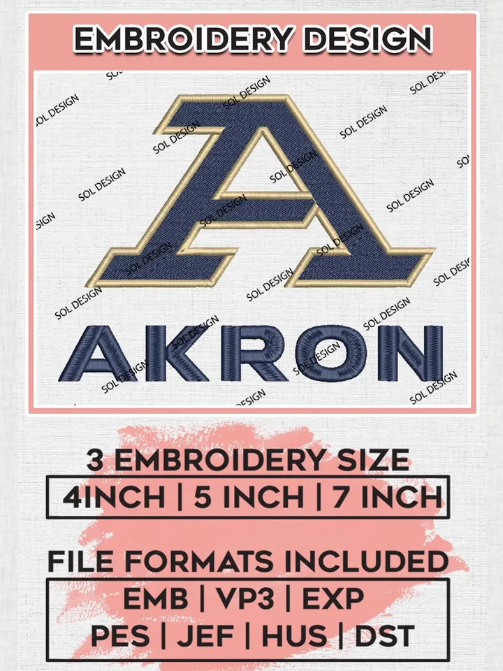 NCAA Akron College Team Word Logo Embroidery Design Files, NCAA Akron Zips Machine Embroidery, NCAA Teams, 3 sizes, NCAA Machine embroidery designs, Digital Download