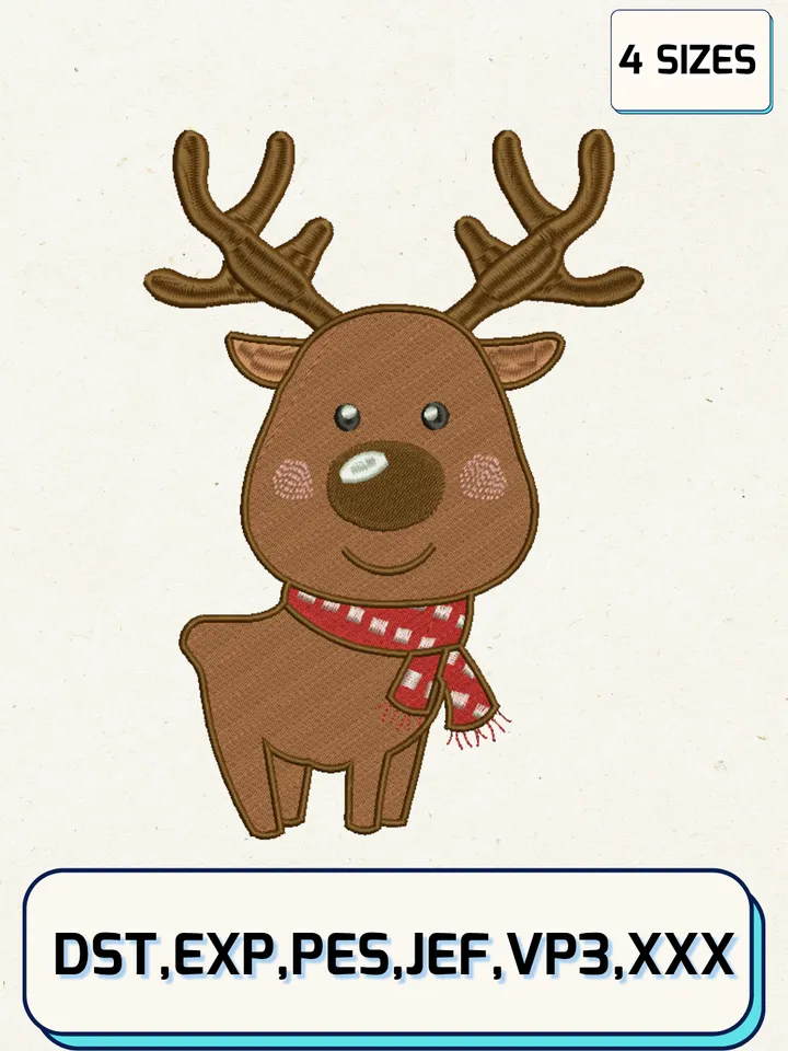 Christmas Reindeer Embroidery Design,Christmas Embroidery Designs,Machine Embroidery Files,Reindeer Embroidery Design,4 Sizes