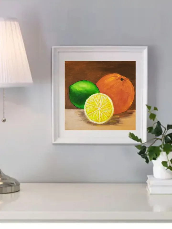 Still Life Fruit Art Orange Lime Lemon Original Oil Painting Fruit Painting