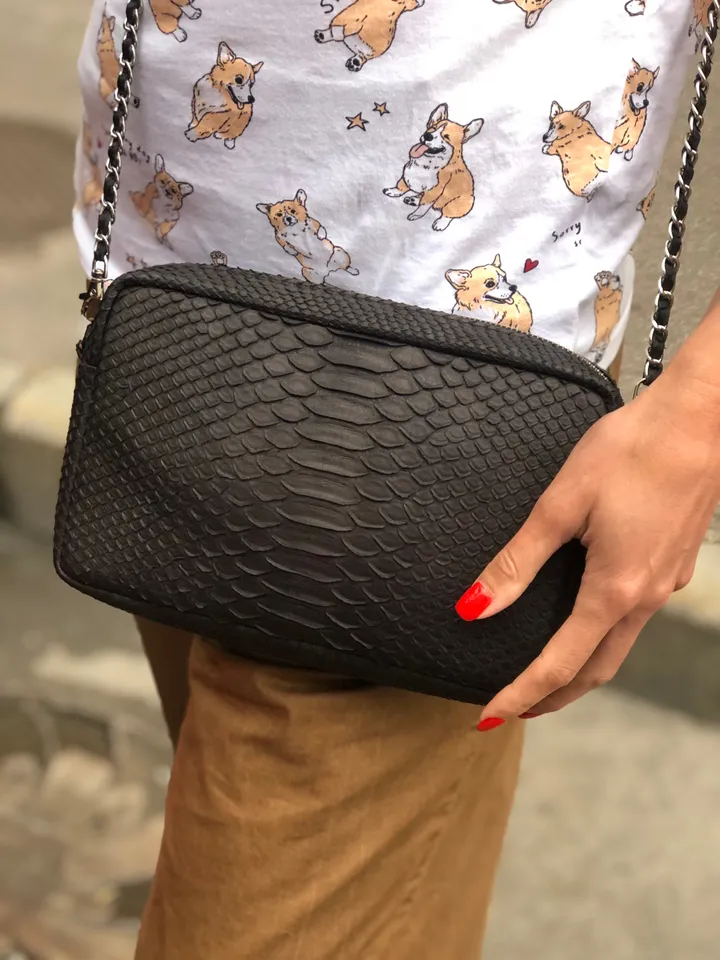 Genuine Python Skin Women Classy Black Bag | Women Shoulder Bag | Handmade Leather Snake Shuolder Bag | Python Skin Crossbody Bag Elegant