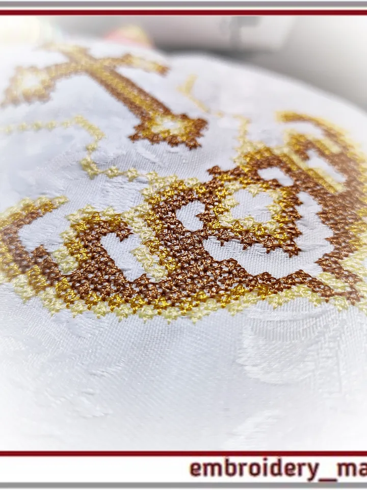 Easter Embroidery Design – Christian Cross border, corner vintage French Cross Stitch