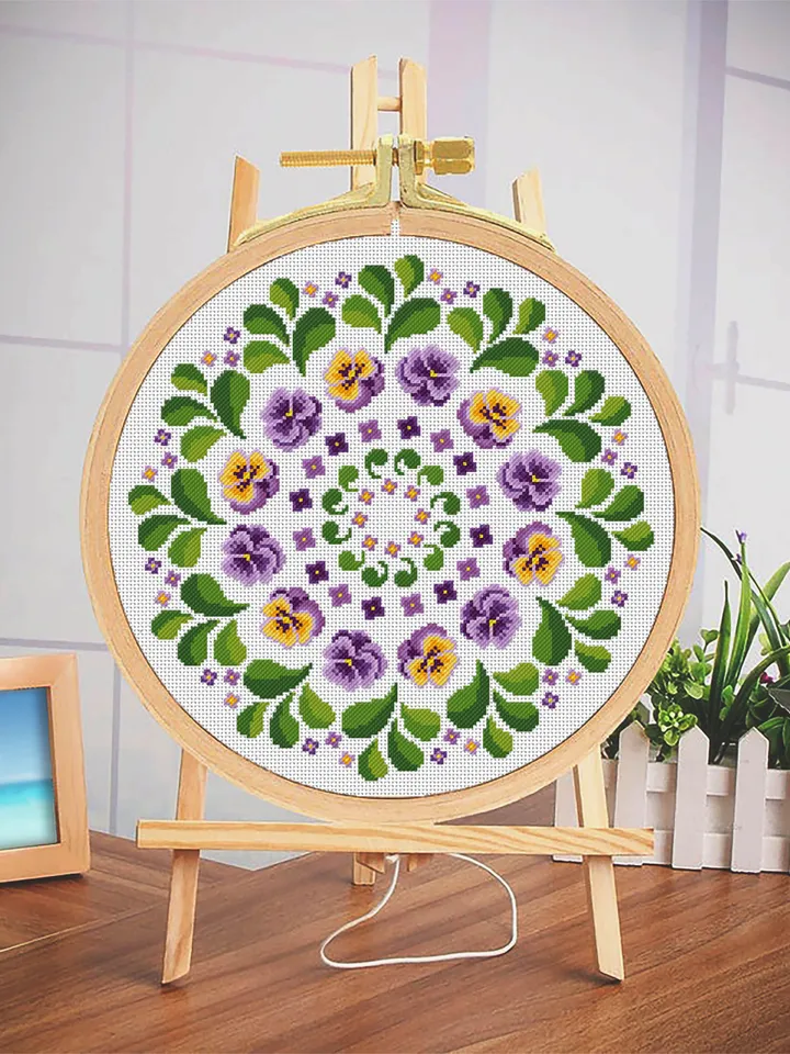 Flower mandala cross stitch pattern download PDF Mandala pattern digital Violet flower cross stitch Floral ornament cross stitch chart #M2