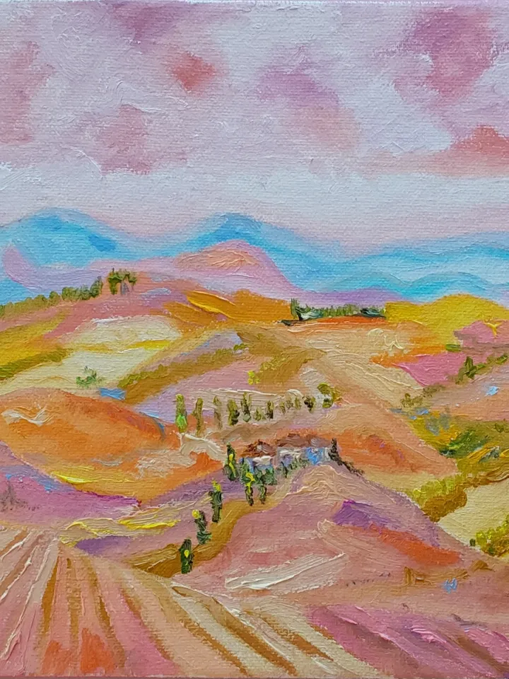 Oil painting on canvas 30x24cm (12x9.6 inches). "Marmalade Valley"