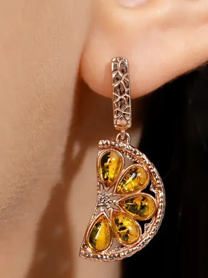 Jewelry earrings Lemons with natural lemon amber made of 925 silver