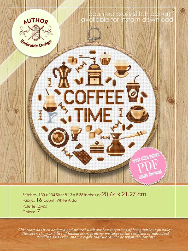 Coffee quote cross stitch pattern download PDF, Coffee sampler cross stitch chart, Coffee time embroidery PDF, DIY coffee home decor #Q54