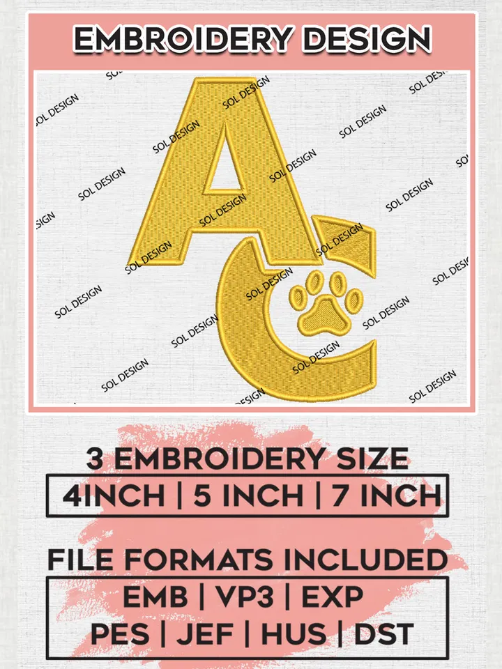 AC College Team Logo Embroidery Design Files, NCAA Adrian Bulldogs Machine Embroidery, NCAA Teams, 3 sizes, NCAA Machine embroidery designs, Digital Download