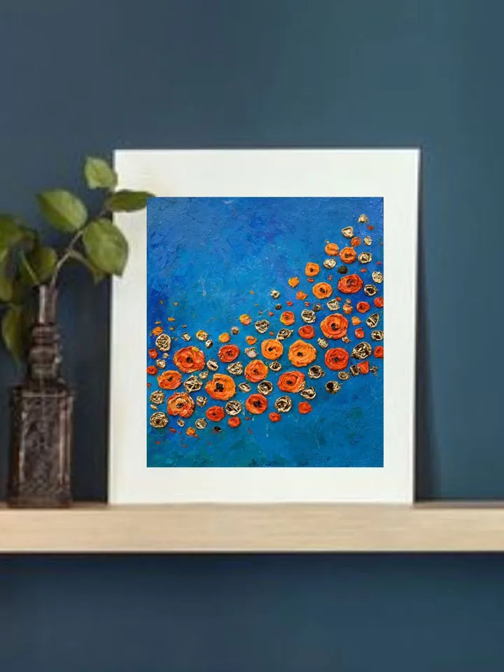 Poppy painting Flower Original Art 7 by 8 inch Orange Wildflowers Floral abstract artwork by Juliya JC