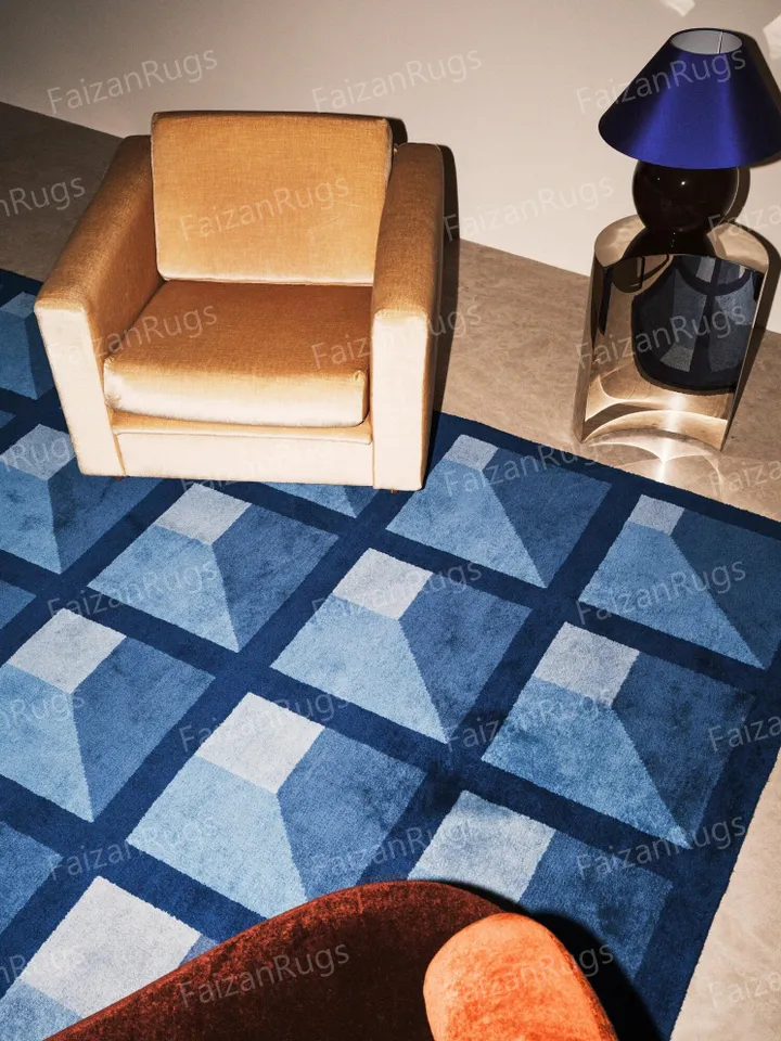 8x10 | Handcrafted Tufted Carpet | Blue-color Area rug | Wool Carpet | Living Room Bedroom Hall Dining Room Indoor Use Any Room
